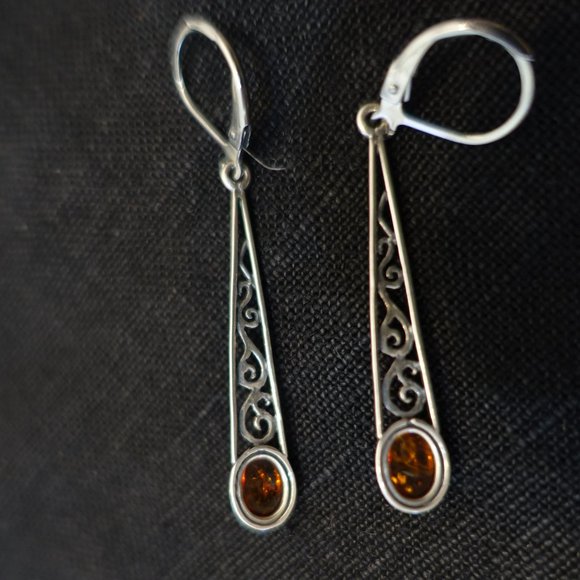 Earring Bundle: Amber/Silver + Red/Yellow Jasper Gemstone Dangle Earrings - Picture 3 of 10